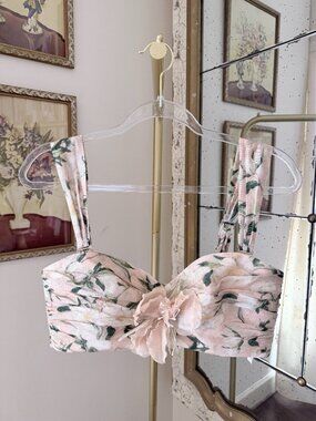 Zimmermann Floral Linen Bustier Top With Removable Flower Brooch - Size 2